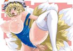  1girl areolae blonde_hair breasts breasts_outside censored fox_tail hat highleg huge_breasts leg_lift multiple_tails nipples one-piece_swimsuit open_mouth penis puffy_nipples pussy ran_yakumo sex short_hair spread_legs swimsuit swimsuit_aside tail thighhighs touhou urx_ura vaginal white_legwear white_thighhighs yakumo_ran yellow_eyes 