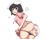  anal anal_beads anal_object_insertion animal_ears anus ass ass_support bent_over black_hair black_panties blush bunny_ears bunny_tail carrot carrot_necklace dress from_behind heart inaba_tewi jewelry jikai looking_back necklace object_insertion open_mouth panties panty_pull pendant pussy red_eyes short_hair solo tail touhou transparent_background underwear 