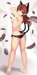  animal_ears black_panties breasts cat_ears cat_tail feathers female hair head_turn hi_res long_hair looking_at_viewer lu_hao_liang multiple_tails nude panties plain_background pointy_ears red_eyes red_hair rin_kaenbyou side_boob touhou underwear white_background 