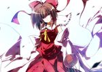  bad_id bad_pixiv_id bloom bow brown_hair detached_sleeves frown hair_bow hakurei_reimu head_tilt ofuda red_eyes sakurame solo touhou wide_sleeves 