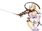  :o blonde_hair blue_eyes braid hairband leina long_hair nakamura_yukitoshi open_mouth queen's_blade revealing_clothes short_hair_with_long_locks side_braid simple_background solo sword twin_braids weapon white_background 