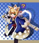  7th_dragon 7th_dragon_(series) ? animal_ears bell blonde_hair confused fang green_eyes masu_shu namuna_(7th_dragon) samurai_(7th_dragon) solo sword weapon 