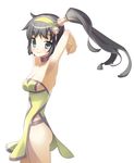  armpits arms_behind_head arms_up ass bad_id bad_pixiv_id black_hair blush breasts choker cleavage copyright_request green_eyes hair_ornament hairband medium_breasts side_ponytail simple_background skinny solo staring tensugi_takashi thighs 