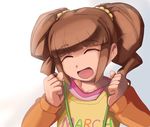  brown_hair child closed_eyes hirosato idolmaster idolmaster_(classic) idolmaster_sp open_mouth raglan_sleeves short_hair solo takatsuki_yayoi twintails 