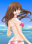  beach bikini brown_eyes brown_hair day dead_or_alive hybrid_cat kasumi_(doa) lipstick long_hair makeup ocean outdoors swimsuit 