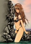  bikini brown_hair closed_eyes dead_or_alive hybrid_cat kasumi_(doa) long_hair swimsuit water 