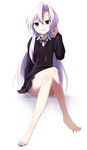  bare_legs barefoot crossed_legs feet flat_chest legs long_hair looking_at_viewer miniskirt original oryou purple_eyes purple_hair sitting skirt smile solo sweater toes 