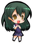  bamboo_blade blush chibi green_hair half_updo long_hair lowres odajima_reimi pac-man_eyes school_uniform skirt smile solo striped suntail yellow_eyes 