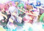  6+girls akita_neru amane_luna aqua_hair blonde_hair brown_hair crossover dancing drill_hair fl-chan fl_studio hair_ornament hairclip hatsune_miku headphones kagamine_rin kaito kasane_teto long_hair megurine_luka meiko multiple_boys multiple_girls nagone_mako necktie one_eye_closed pink_hair red_eyes ribbon short_hair takoluka tanupo twintails utau vocaloid voyakiloid yowane_haku 