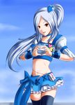  bad_id bad_pixiv_id blue blue_choker blue_hair blue_skirt c-wing choker cosplay crop_top cure_berry cure_berry_(cosplay) eas fresh_precure! hair_ornament heart heart_hair_ornament heart_hands higashi_setsuna long_hair looking_at_viewer magical_girl midriff navel open_mouth ponytail precure ribbon shirt skindentation skirt smile solo taut_clothes taut_shirt thighhighs zettai_ryouiki 