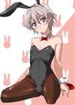  animal_ears bare_shoulders blush bow bowtie bulge bunny_boy bunny_ears bunnysuit detached_collar grey_eyes highres leotard male_focus nishiumi_yuuta otoko_no_ko pantyhose silver_hair solo totsuka_saika wrist_cuffs yahari_ore_no_seishun_lovecome_wa_machigatteiru. 