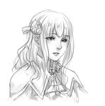  capelet freckles greyscale hair_ornament lips long_hair monochrome monorus pyrrha_alexandra sad solo soulcalibur soulcalibur_v upper_body 