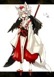  animal_ears bifrst detached_sleeves genderswap genderswap_(ftm) geta hat highres inubashiri_momiji male_focus otoko_no_ko red_eyes short_hair silver_hair solo sword tail tengu-geta tokin_hat touhou weapon white_hair wings wolf_ears wolf_tail younger 