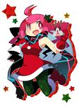  ahoge alternate_costume bemani blush christmas gloves hair_ornament mzh open_mouth pantyhose pink_eyes pink_hair rasis sack santa_costume scarf smile solo sound_voltex star 