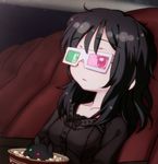  3d_glasses :3 aratagawa_nikei black_hair creature food kirishima_sagiri long_hair movie_theater popcorn sitting tama_(ukagaka) ukagaka 