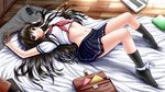  :o black_hair blush book brown_eyes cellphone computer copyright_request ilolamai iphone laptop long_hair lying midriff navel non-web_source on_back open_mouth panties panties_around_one_leg phone school_uniform skirt smartphone socks stomach underwear 