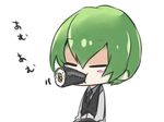  blazblue blush_stickers chibi closed_eyes ehoumaki food food_in_mouth green_hair hazama kaneaki_mukku makizushi male_focus necktie shirt solo sushi vest 