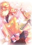  1girl bad_id bad_pixiv_id cherry_blossoms clannad dutch_angle furai furukawa_nagisa hikarizaka_private_high_school_uniform okazaki_tomoya petals school_uniform skirt tears tree 