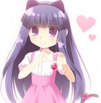  animal_ears anna_miller bow buttons cat_ears character_name collar fake_animal_ears furude_rika gaou heart heart_hands higurashi_no_naku_koro_ni long_hair looking_at_viewer name_tag pink_bow purple_eyes purple_hair ribbon short_sleeves simple_background smile solo tail uniform upper_body waitress white_background 