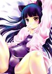  absurdres aka_kitsune animal_ears bad_id bad_pixiv_id black_hair blush cat_ears dress_shirt gokou_ruri highres long_hair mole mole_under_eye one-piece_swimsuit ore_no_imouto_ga_konna_ni_kawaii_wake_ga_nai purple_school_swimsuit red_eyes school_swimsuit school_swimsuit_flap shirt solo swimsuit swimsuit_under_clothes 