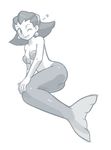  ;) ass bikini_top bottomless breasts earrings hair_pulled_back hairband jewelry mermaid minerva_(artist) monochrome monster_girl monsterification one_eye_closed rockman rockman_dash shell shell_bikini short_hair small_breasts smile solo tron_bonne underboob 