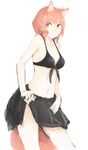  animal_ears aqua_eyes bad_id bad_pixiv_id bikini black_sarong breasts cleavage front-tie_top highres medium_breasts navel orange_hair original pull-tab sarong short_hair simple_background sketch smile solo swimsuit tail touseki_akane white_background 