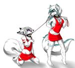  &lt;3 anthro blue_eyes canine collar collared crossdressing duo female fur leash ly-ulf male mammal matching_outfits paws saya-darkmoon skissored tattoo white_fur wolf 