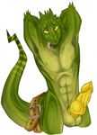  amber_eyes anthro balls belt erection knot lizard looking_at_viewer male nipples nude penis pose reptile scalie solo spazzyhusky tongue 