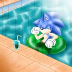  blue_hair dullvivid green_eyes hair hedgehog male mammal pool sega solo sonic_(series) sonic_the_hedgehog topless water 