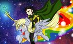  armor artisticdoe black_hair blonde_hair cape crossover cute cutie_mark derpy_hooves_(mlp) duo equine female feral friendship_is_magic frown fur glowing green_eyes grey_fur hair hooves horse human humor loki long_hair magic_user male mammal my_little_pony open_mouth pegasus polearm pony rainbow rainbow_trail riding sitting smile space spread_legs spreading staff stars teeth tongue weapon wings yellow_eyes 