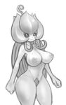  big_breasts breasts digimon erect_nipples female hair lillymon long_hair looking_at_viewer matospectoru monochrome navel nipples nude pubes smile 
