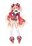  alyn_(fairy_fencer_f) bare_shoulders choker detached_sleeves fairy_fencer_f frilled_skirt frills lolita_fashion long_sleeves miniskirt official_art pink_eyes pink_hair red_eyes red_hair red_skirt skirt smile solo standing thighhighs tsunako twintails white_legwear 