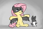  ambiguous_gender angel_(mlp) batman batman_(series) black_eyes blue_eyes cape cosplay cutie_mark duo equine fangs female feral fluttershy_(mlp) friendship_is_magic fur grey_background hair horse lagomorph mammal mask masked my_little_pony pegasus pink_hair plain_background pony poptart36 rabbit sitting white_fur wings yellow_fur 