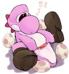  ??????? anus brown_eyes cloaca egg female gaping gaping_anus japanese_text lying manmosu_marimo mario_bros nintendo on_back oviposition pink_skin simple_background spread_legs spreading super_mario_world text translated video_games yoshi 