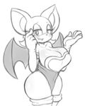  bat big_breasts breasts cleavage clothed clothing female hair huge_breasts looking_at_viewer mammal matospectoru monochrome rouge_the_bat sega smile solo sonic_(series) wings 