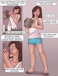  brown_hair clothed clothing comic english_text female hair human mammal milk not_furry shorts simple_background solo text transformation 