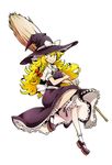  blonde_hair broom givuchoko hat highres kirisame_marisa long_hair simple_background smile solo touhou white_background witch_hat yellow_eyes 