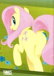  anus blue_eyes butt cutie_mark equine female feral flanks fluttershy_(mlp) friendship_is_magic fur hair leche looking_at_viewer looking_back mammal my_little_pony pegasus pink_hair presenting pussy solo wings yellow_fur 