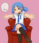  blue_eyes blue_hair blush crossed_legs hair_cubes hair_ornament incoming_hug masha naganohara_mio nichijou short_hair short_twintails sitting skirt solo twintails undone_necktie 