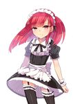  blush center_frills chinese_commentary commentary_request double-breasted garter_straps looking_at_viewer magi_the_labyrinth_of_magic maid maid_headdress morgiana mvv red_eyes red_hair solo standing thighhighs underbust 