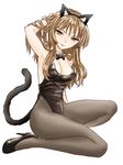  animal_ears bow bowtie breasts brown_eyes brown_hair cat_ears character_request cleavage detached_collar helena_havel kittysuit leotard long_hair medium_breasts pantyhose tail teyuno ukagaka wrist_cuffs 