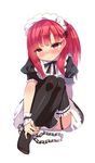  bdsm blush bondage bound center_frills chain commentary_request cuffs garter_straps magi_the_labyrinth_of_magic maid maid_headdress morgiana mvv red_eyes red_hair sitting solo thighhighs underbust 