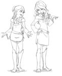  boots diana_cavendish full_body greyscale kagari_atsuko knee_boots lineart little_witch_academia long_hair monochrome multiple_girls tatsuki3594 