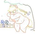  anthro anthrofied applejack applejack_(mlp) big_breasts breasts chubby equine female friendship_is_magic green_eyes group horn horse male mammal my_little_pony nipples nude pony sweat the_weaver thighs tree unicorn 