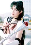  bishoujo_senshi_sailor_moon cosplay gloves green_hair lowres meiou_setsuna photo sailor_fuku sailor_pluto wand 