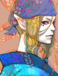  artist_request bandana blonde_hair blue_eyes facepaint japanese_clothes kimono kusuriuri_(mononoke) lowres makeup male_focus mononoke pointy_ears profile solo 