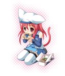  animal_ears child copyright_request detached_sleeves doughnut eating food kanna_hisashi red_eyes red_hair skirt solo tail thighhighs 