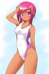  competition_swimsuit dark_skin matatabi_(2ccp) one-piece_swimsuit original red_eyes red_hair short_hair solo swimsuit wet 