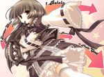  artist_request bloomers brown_hair copyright_request gothic long_hair red_eyes ribbon solo thighhighs underwear white_legwear 