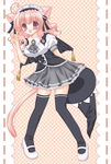  ahoge animal_ears cat_ears cat_tail copyright_request hat maid_headdress pink_hair pointing purple_eyes shararan skirt solo tail thighhighs witch_hat zettai_ryouiki 